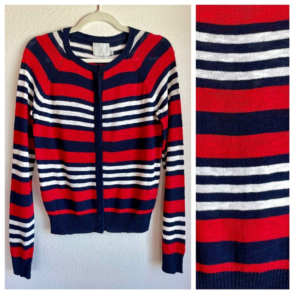 M by Michael Stars Women's Long Sleeve Raglan Cardigan in Tomato/Ship - Size M
